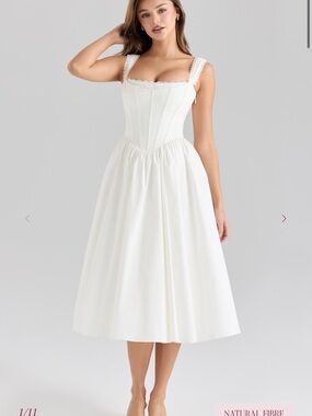 House of CB White Corset Midi Dress with Lace Straps